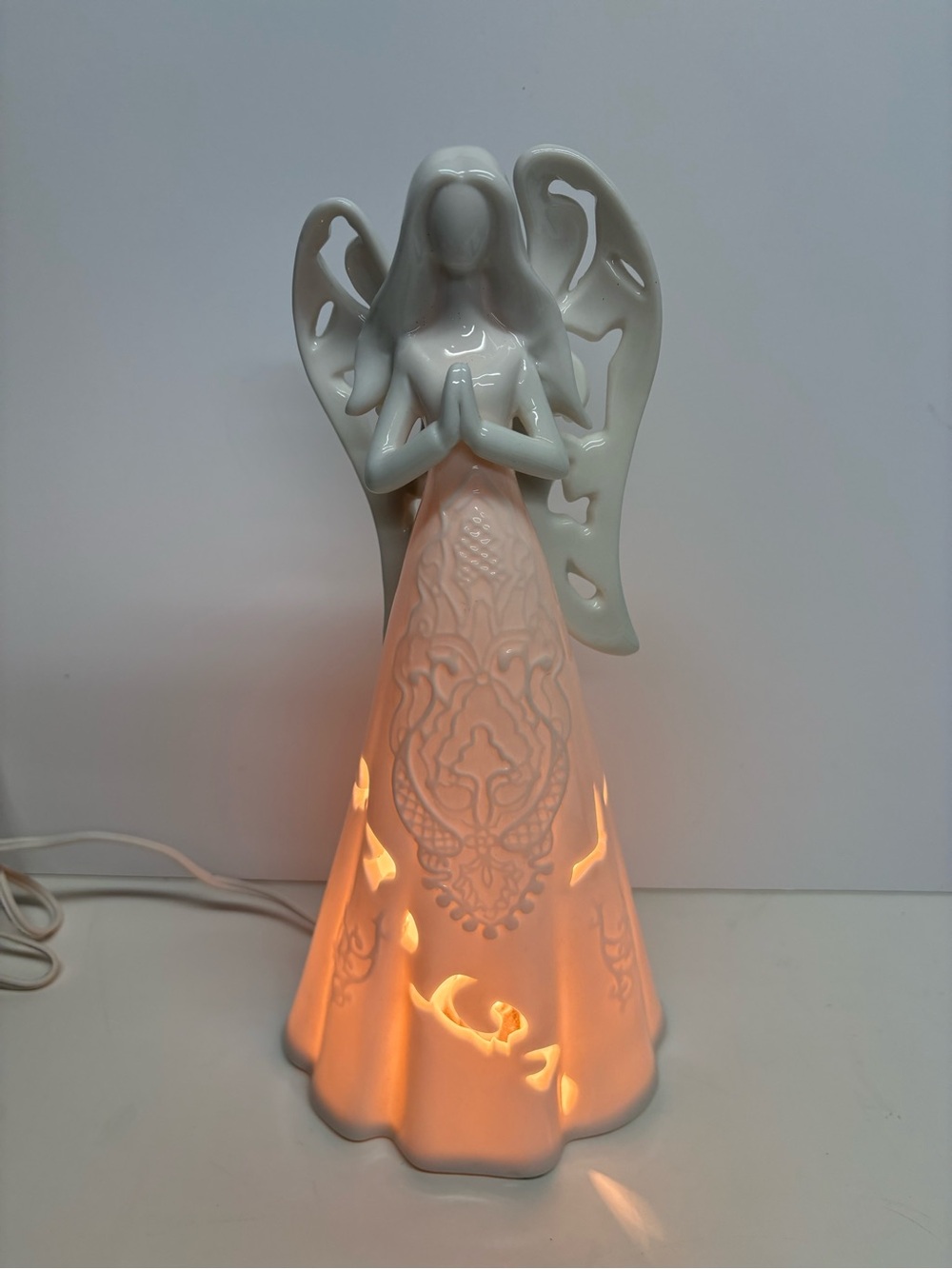 White Porcelain Angel Night Light - Praying Angel Figurine